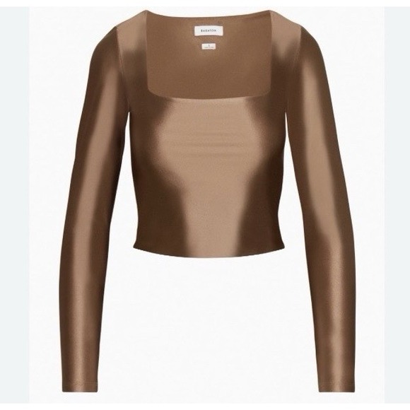 Aritzia Tops - Aritzia Babaton  Cropped Satinette Squareneck Longsleeve Copper Top  Small